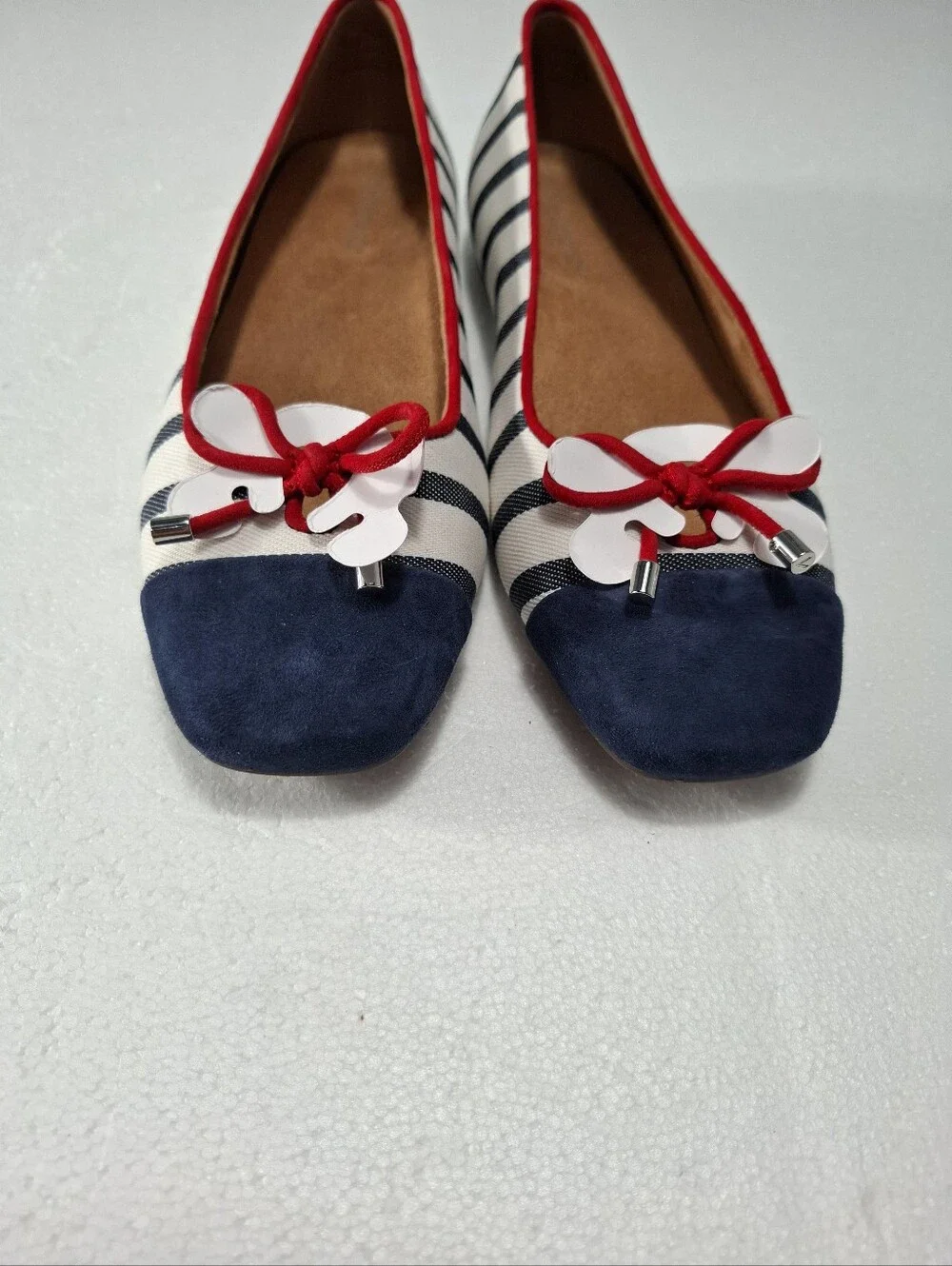 Vionic Nautical Stripe Navy & White Ballet Flats with Red Trim Size 10 NWOB - Picture 4 of 10